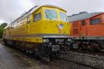 On a grey and rainy 22 August 2026 DB Netze/Bahnbau/Infrago 232 223  stands in the depot of the S�chsisches Eisenbahnmuseum at Chemnitz-Hilbersdorf. The weekend of 22-23 August 2026 saw their 33.Heizhausfest (works festivities) with a loco parade and a nice exhibition of their own stock and guest locos.