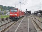 The DB 245 006 with a IRE from Friedrichshafen to Basel Bad Bf is leaving   the Waldshut Station.