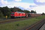DB 245 027 hauls a Sylt-Shuttle car carrying train out of Niebüll toward Westerland on 22 September 2025.