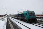 DB 245 210 pushes an RE to Hamburg-Altona out of Niebüll on 16 February 2026.