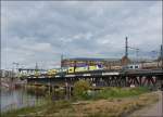 . A Metronom train is running on the Oberhafenbrücke in Hamburg on September 19th, 2013.