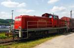 The 294 743-0 (repowered V90), ex DB 290 243-5, of the DB Schenker Rail at 10.07.2013, on the gravity hump in Kreuztal.
