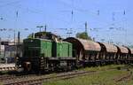 On 30 April 2026 BrohltalBahn 295 049 shunts an empty lime stone train from Andernach at Neuwied to a nearby quarry. 
