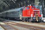 East and west: On 8 April 2018 ex-DB 362 583 shunts former DR stock at Dresden Hbf.