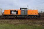 Side view on Bocholter Eisenbahn 295 057 at Emmerich on 9 February 2023.