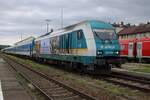 ALEX 223 064 advertises for the German Landesgartenschau in Furth (Bay) on 24 September 2025 whilst shunting coaches at Schwandorf.
