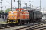 During the 6th Dresden Steam Engine Festival V 60 1284 -coupled to the also recently restored E 77 10- stands at Dresden Hbf on 12 April 2014