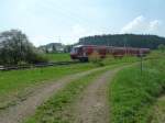 A lokal train (BR 610) is driving between Hof and Oberkotzau on April 5th 2013.