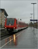 The DB 611 538 to Ulm is arriving at Friedrichshafen Stadt.