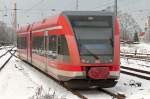 Unidentified Class 646 / 946 Diesel multiple unit leaving Oranienburg main station in service as RB12 towards Templin city. Oranienburg, 2015-01-31