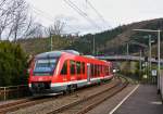 . The Alstom Coradia LINT 41 N° 648 207 of the DreiLänderBahn is entering as RB 95 Dillenburg - Siegen -  Au/Sieg into the station of Betzdorf/Sieg on March 22nd, 2014.