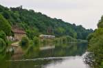 . HLB LINT 41 double unit is running along the Lahn in Runkel on May 26th, 2014.