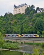 . HLB LINT 41 double unit pictured under the castle Schadeck in Runkel on May 26th, 2014.