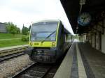 VT 650.718 is standing in Schwarzenbach an der Saale on May 22th 2013.