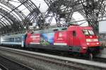 With EC HUNGARIA Budapest-Vienna-Prage-Berlin, 101 029 will head for Berlin and stands on 11 April 2014 in Dresden Hbf.