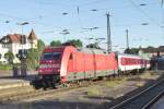 CNL 459 to Kobnhavn pulled by 101 079 is about to call at Offenburg on 5 June 2014.