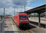 The DB 101 is arriving wiht hs IC  Schwarzwald  at Karlsruhe. 
17.08.2014 