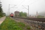 101 045-3 at Urspring (before sweeping down the old station building and before construction of a sound protecting wall) May 13th, 2009.