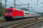 On 5 August 2019 DB 101 008 enters Bad Bentheim with an Amsterdam bound IC service. Since the twelve Vectrons, rented by NS from ELL, have taken over all services Amsterfdam--Berlin via Bad Bentheim, but loco swaps and 101 deployment for normal trains are consigned to history. 