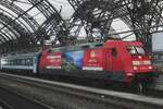 Of past times: DB 101 029 is about to haul EuroCity 'HUNGARIA' out of Dresden Hbf on 11 April 2014.