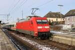 Loco swap at Itzehoe on 14 February 2026: DB 101 145 pushes an IC from Hamburg into Itzehoe.