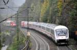 Meeting of two Intercity trains with 101 019-8 and 101 091-7 at Geislinger Steige with hard rainy weather, at September 25th, 2010.
