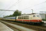 On 24 October 1998, DB 103 245 (now a museum loco) stands at Venlo with Dutch ICR-stock. Untill 28 May 1999, NS IC trains ran from Eindhoven via Venlo to Cologne. Now travellers have to do with an hourly stopping train.