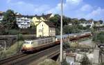 102 202-8 with part of TEE  Rheingold  (Mannheim to Munich) at Ulm Sept. 27th, 1985.