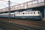 DB 110 101 with RB calls at Kassel-Wilhelmshhe on 24 July 1999. note the old style single headlights.