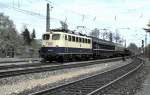 110 142-7 with a short auto traffic train at Ulm, April 24th, 1998.