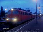 Class 110 with RE to Siegen in Au(Sieg) on plattform 2