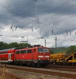 111096-4 with RE 9 Rhein-Sieg-Express (RSX) just before the entrance to the station Betzdorf / Sieg.
