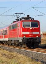 Class 111 of the DB AG comes down the tracks to cologne near the village of Allerheiligen.