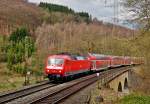 . 120 206-8 is heading the RE 9 (Rhein-Sieg-Express) Aachen - Siegen in Scheuerfeld/Sieg on March 22nd, 2014.