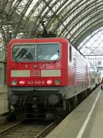 143 849-8 is standing in Dresden main station on August 9th 2013.