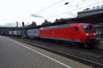 On 25 September 2014 DB 145 022 hauls a container train through Hamburg-Harburg.