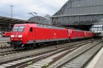 DB 145 015 with a loco train passes through Bremen Hbf on 27 April 2016.