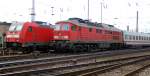 146 212-6 and 232 464-8 with intercity to Lindau at Ulm, December 4th, 2007.