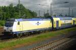 Gefotografeerd van achter het raam van een andere Metronom, Metronom 146-08 met treinstel gestald in Uelzen op 1 juni 2012.