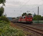 Electric locomotives 151109-6 and 151036-6, pull a Xpedys ore train, on 11.08.2011, on the right Rhein route, at Unkel to north.