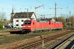 On 29 March 2017 DB Ca5rgo 152 113 hauls a sister engine through Dillingen (Saar).