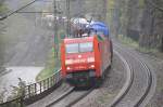 152 058-4 with heavy container train at Geislinger Steige; 151 148-4 is helping by pushing the train at the end, at September 25th, 2010.