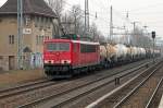155 243-9 ( 91 80 6155 243-9 D-DB ), ex 250 243-3 DR ( GDR ), passing Zepernick station in front of a huge freight train towards Bernau.