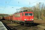 On 24 March 2017 an empty steel train headed by 155 171 passes Köln West.