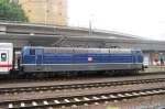 DB 181 201, back in it's 1980s colours, stands in front of an IC to Luxembourg and enjoys the Sun at Koblenz Hbf on 2 June 2012.