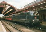 Blue DB 181 210 with BB stock forming EC 97 MOZART (Paris Est-Wien West) at Strassbourg Gare Central on 24 July 2000.