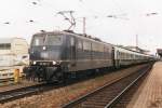 Scanned picture of 181 001 with SNCF train leaving Trier Hbf on 4 August 1998.
