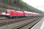 S-Bahn with 182 018 pauses at Bad Schandau on 11 April 2014.