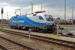 EVB/MWB 1116 911 stands at Plattling on 9 May 2018. 
