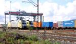 182 506-6 and 182 503-3 Dispolok with container terminal at Ulm, October 14th, 2009.